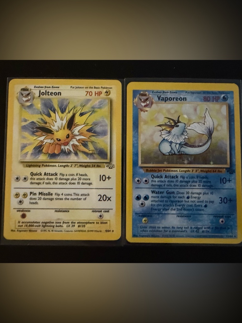 Vintage Pokémon Jolteon & Vaporeon Holographic Cards - Jungle Set